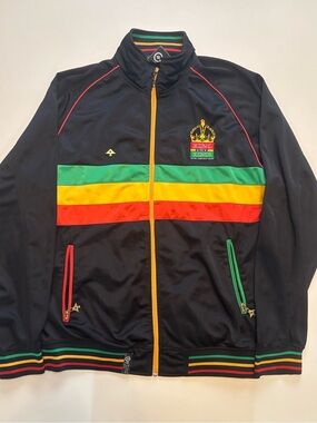 Vintage Lrg Black Jacket bob marley style Rasta Stripes king of kings